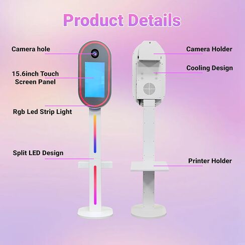 Magic Mirror Photo Booth مع الكاميرا والطابعة ، شاشة تعمل باللمس 15.6 بوصة ، كمبيوتر صغير مدمج ، حالة طيران ، التحكم عن بُعد-مثالي لحفلات الزفاف ، الحفلات والأحداث (أسود ، كاميرا+طابعة) in Kuwait