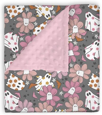 Mink Baby Girls Blankets Purple Pink Halloween Ghost Floral, Spooky Holiday Soft Double Layer Dotted Backing Receiving Swaddle, Newborn Infant Toddler Nursery Crib Bedding Shower Gift 30 x 40 in Kuwait