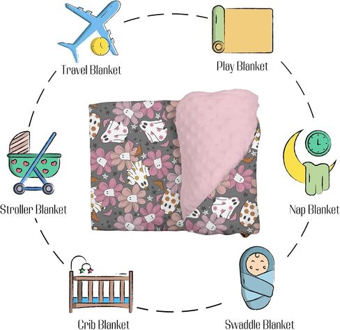 Mink Baby Girls Blankets Purple Pink Halloween Ghost Floral, Spooky Holiday Soft Double Layer Dotted Backing Receiving Swaddle, Newborn Infant Toddler Nursery Crib Bedding Shower Gift 30 x 40 in Kuwait