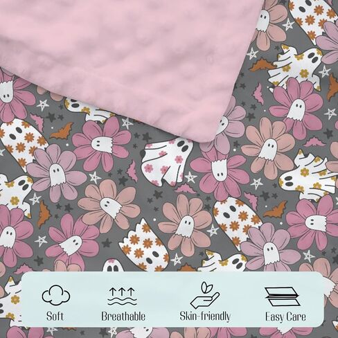 Mink Baby Girls Blankets Purple Pink Halloween Ghost Floral, Spooky Holiday Soft Double Layer Dotted Backing Receiving Swaddle, Newborn Infant Toddler Nursery Crib Bedding Shower Gift 30 x 40 in Kuwait