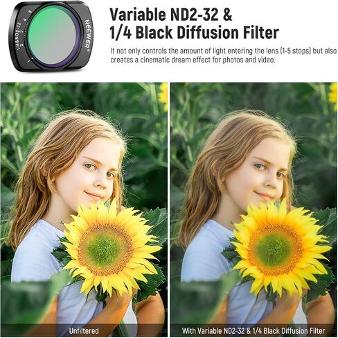 NEEWER Variable ND & Black Mist Diffusion 1/4 Filter Compatible with DJI Osmo Pocket 3 Creator Combo Accessories, ND2-32, 2 in 1 Magnetic Action Camera Filter with Screen Protectors & Cleaning Cloths in Saudi Arabia