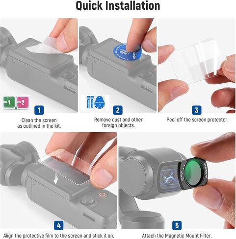 NEEWER Variable ND & Black Mist Diffusion 1/4 Filter Compatible with DJI Osmo Pocket 3 Creator Combo Accessories, ND2-32, 2 in 1 Magnetic Action Camera Filter with Screen Protectors & Cleaning Cloths in Saudi Arabia