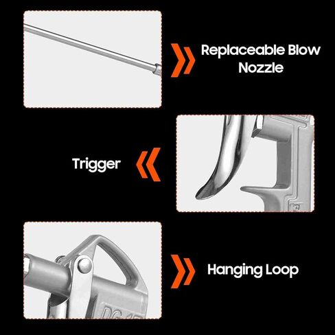 ZJchao Industrial Air Blow Gun with 2 Nozzle & 2 Connector, Air Nozzle Blow Replaceable for Removing Dust In Narrow Gaps, Inside Machine Parts, Car Engines (Silver) in Saudi Arabia