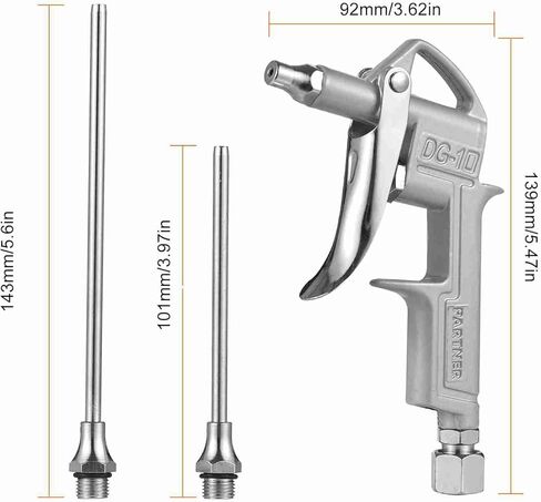ZJchao Industrial Air Blow Gun with 2 Nozzle & 2 Connector, Air Nozzle Blow Replaceable for Removing Dust In Narrow Gaps, Inside Machine Parts, Car Engines (Silver) in Saudi Arabia