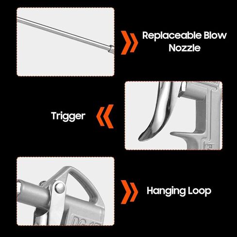 ZJchao Industrial Air Blow Gun with 2 Nozzle & 2 Connector, Air Nozzle Blow Replaceable for Removing Dust In Narrow Gaps, Inside Machine Parts, Car Engines (Silver) in Saudi Arabia