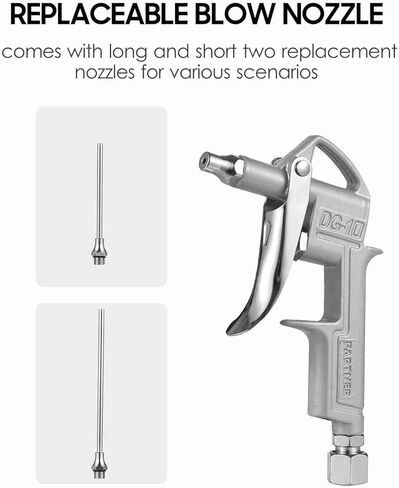 ZJchao Industrial Air Blow Gun with 2 Nozzle & 2 Connector, Air Nozzle Blow Replaceable for Removing Dust In Narrow Gaps, Inside Machine Parts, Car Engines (Silver) in Saudi Arabia