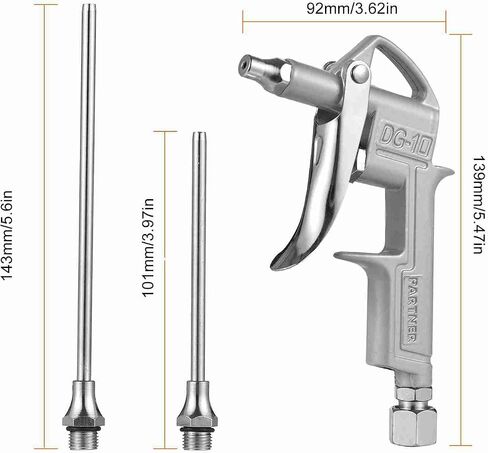 ZJchao Industrial Air Blow Gun with 2 Nozzle & 2 Connector, Air Nozzle Blow Replaceable for Removing Dust In Narrow Gaps, Inside Machine Parts, Car Engines (Silver) in Saudi Arabia