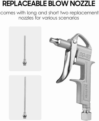 ZJchao Industrial Air Blow Gun with 2 Nozzle & 2 Connector, Air Nozzle Blow Replaceable for Removing Dust In Narrow Gaps, Inside Machine Parts, Car Engines (Silver) in Saudi Arabia
