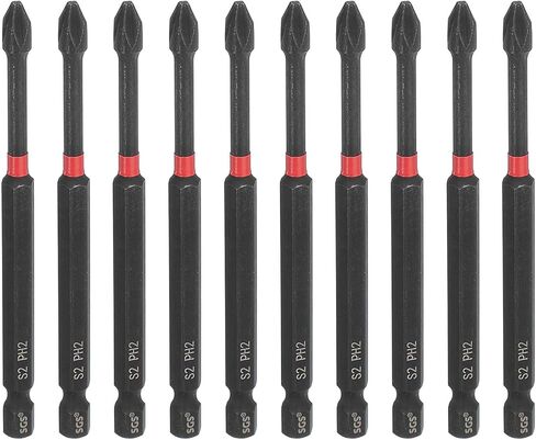 HARFINGTON 10pcs #2 Phillips Impact Screwdriver Bit PH2 1/4" Hex Shank 4" (100mm) Long Magnetic Cross Head Drill Bits S2 Steel Industrial Screw Driver for Impact Power Drivers, Black/Red in Saudi Arabia