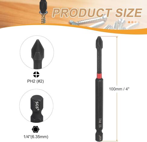 HARFINGTON 10pcs #2 Phillips Impact Screwdriver Bit PH2 1/4" Hex Shank 4" (100mm) Long Magnetic Cross Head Drill Bits S2 Steel Industrial Screw Driver for Impact Power Drivers, Black/Red in Saudi Arabia