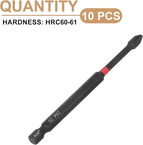 HARFINGTON 10pcs #2 Phillips Impact Screwdriver Bit PH2 1/4" Hex Shank 4" (100mm) Long Magnetic Cross Head Drill Bits S2 Steel Industrial Screw Driver for Impact Power Drivers, Black/Red in Saudi Arabia