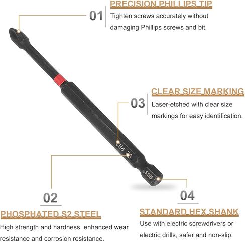 HARFINGTON 10pcs #2 Phillips Impact Screwdriver Bit PH2 1/4" Hex Shank 4" (100mm) Long Magnetic Cross Head Drill Bits S2 Steel Industrial Screw Driver for Impact Power Drivers, Black/Red in Saudi Arabia