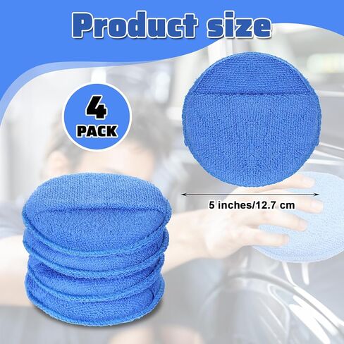 Microfiber Wax Applicator Pads, Ultra-Soft Microfiber Sponge Pads with Finger Pocket, Washable Reusable Polishing Buffing Pad for Car Cleaning, Polishing and Detailing (4 Pack, Blue) in Saudi Arabia