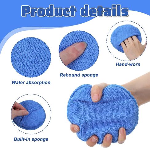 Microfiber Wax Applicator Pads, Ultra-Soft Microfiber Sponge Pads with Finger Pocket, Washable Reusable Polishing Buffing Pad for Car Cleaning, Polishing and Detailing (4 Pack, Blue) in Saudi Arabia
