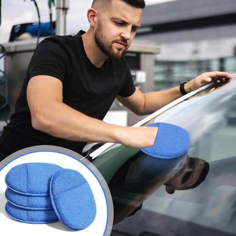 Microfiber Wax Applicator Pads, Ultra-Soft Microfiber Sponge Pads with Finger Pocket, Washable Reusable Polishing Buffing Pad for Car Cleaning, Polishing and Detailing (4 Pack, Blue) in Saudi Arabia