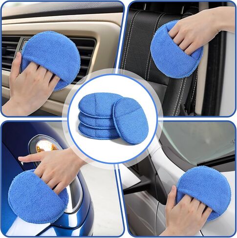 Microfiber Wax Applicator Pads, Ultra-Soft Microfiber Sponge Pads with Finger Pocket, Washable Reusable Polishing Buffing Pad for Car Cleaning, Polishing and Detailing (4 Pack, Blue) in Saudi Arabia