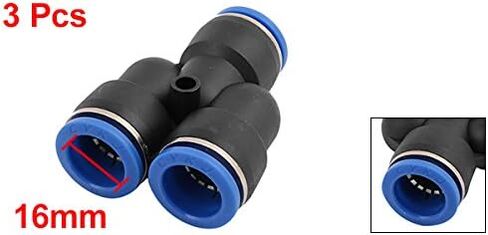 Uxcell® 3pcs 16mm dia y type 3 طرق للأنبوب هواء الهوائية الهوائية الدفع السريع في الموصل in Saudi Arabia
