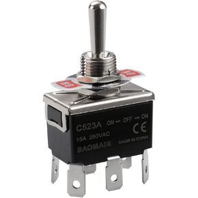 Baomain تبديل التبديل SPDT ON / OFF / ON 3 موقف 250VAC 15A 1/2 "C513A تصاعد ثقب تبويب الطرفية 1/4" العرض in Kuwait