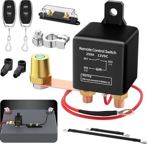 Joinfworld Kill Switch للسيارة 12 فولت مفتاح فصل البطارية عن بعد 250 أمبير مضاد للسرقة مفتاح التحكم عن بعد مع اثنين من أجهزة التحكم عن بعد اللاسلكية لقارب الشاحنة التلقائي in Kuwait