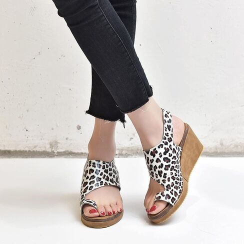 XWCG Womens Leather Leather Sandals Open Lace Up Platform Strap Summer Shoes Ring Toe Flip Flip Flops Flops Shoils Orthopedic Correction ، Leopard ، US11/EU43 in Kuwait