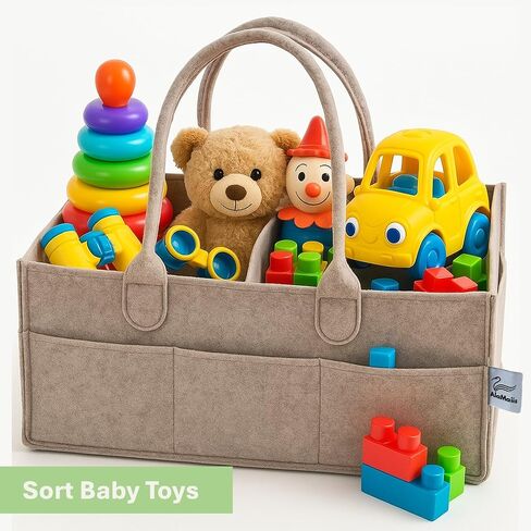 Alamaiis Baby Diaper Caddy ، سلة تخزين الحضانة لأساسيات الأطفال ، منظم السيارات والسفر للحفر ومناديل الأطفال ، هدية للاستحمام الطفل- يجب أن يكون الشوفان البيج in Saudi Arabia