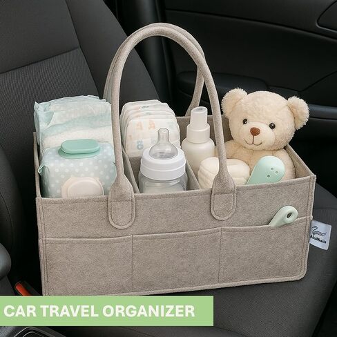 Alamaiis Baby Diaper Caddy ، سلة تخزين الحضانة لأساسيات الأطفال ، منظم السيارات والسفر للحفر ومناديل الأطفال ، هدية للاستحمام الطفل- يجب أن يكون الشوفان البيج in Saudi Arabia