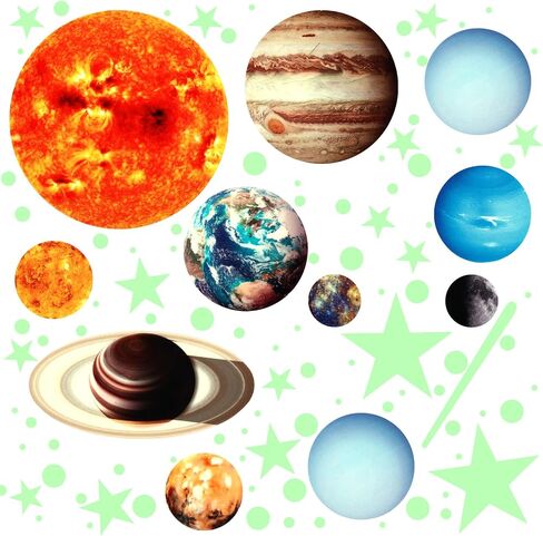 Glow in The Dark Stars Wall Decals, Solar System Wall Stickers Planet Ceiling Stickers Wall Stickers Decorations Bedroom Decor Christmas Birthday (1 Set) in Saudi Arabia