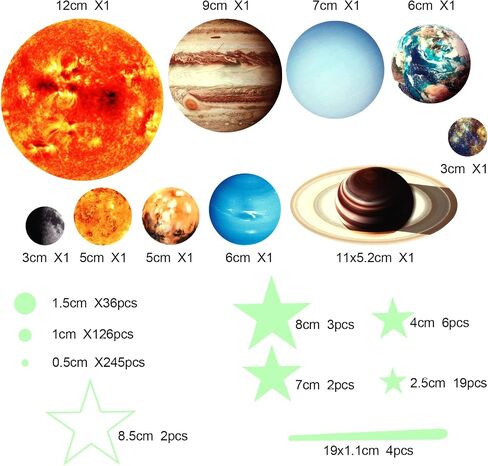 Glow in The Dark Stars Wall Decals, Solar System Wall Stickers Planet Ceiling Stickers Wall Stickers Decorations Bedroom Decor Christmas Birthday (1 Set) in Saudi Arabia