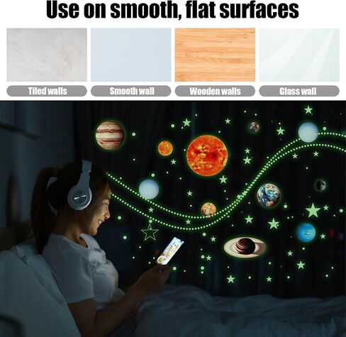 Glow in The Dark Stars Wall Decals, Solar System Wall Stickers Planet Ceiling Stickers Wall Stickers Decorations Bedroom Decor Christmas Birthday (1 Set) in Saudi Arabia