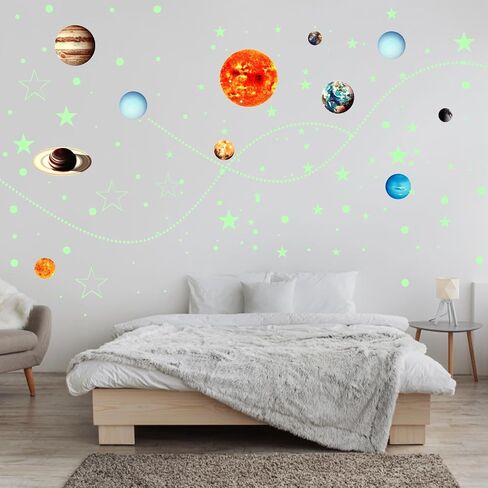 Glow in The Dark Stars Wall Decals, Solar System Wall Stickers Planet Ceiling Stickers Wall Stickers Decorations Bedroom Decor Christmas Birthday (1 Set) in Saudi Arabia