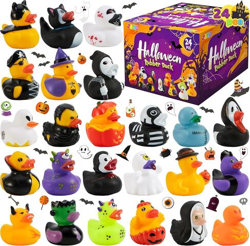 Joyin 24 PCS Halloween Ducks Bath Toys ، Halloween Rubbber Ducks Bulk for Party Favors ، Mini Duckies Baby Bathub Toys for Trick أو علاج حشو حقيبة Goodie ، جوائز الفصول الدراسية in Kuwait