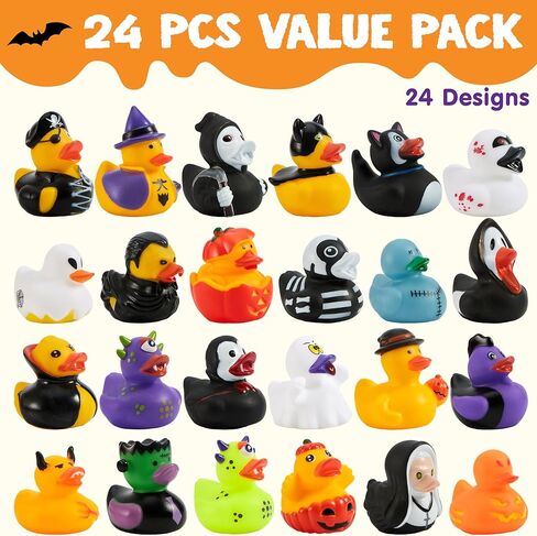 Joyin 24 PCS Halloween Ducks Bath Toys ، Halloween Rubbber Ducks Bulk for Party Favors ، Mini Duckies Baby Bathub Toys for Trick أو علاج حشو حقيبة Goodie ، جوائز الفصول الدراسية in Kuwait