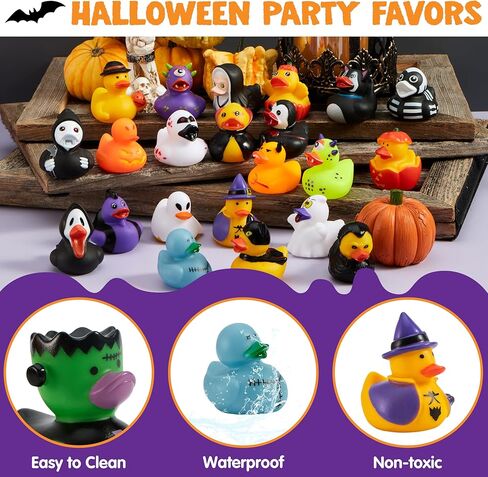 Joyin 24 PCS Halloween Ducks Bath Toys ، Halloween Rubbber Ducks Bulk for Party Favors ، Mini Duckies Baby Bathub Toys for Trick أو علاج حشو حقيبة Goodie ، جوائز الفصول الدراسية in Kuwait