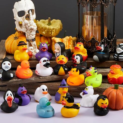 Joyin 24 PCS Halloween Ducks Bath Toys ، Halloween Rubbber Ducks Bulk for Party Favors ، Mini Duckies Baby Bathub Toys for Trick أو علاج حشو حقيبة Goodie ، جوائز الفصول الدراسية in Kuwait
