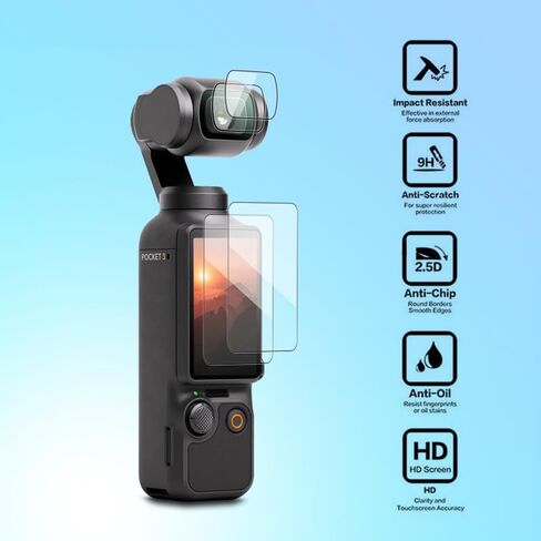 واقي 2 عدسة + 2 واقي شاشة LCD ، للاشتعال DJI Osmo Pocket 3 مع مجموعة تثبيت محاذاة تلقائية ، حماية ملء الشاشة ، واقي شاشة زجاجي مضاد 9H عاكسة 9H in Kuwait