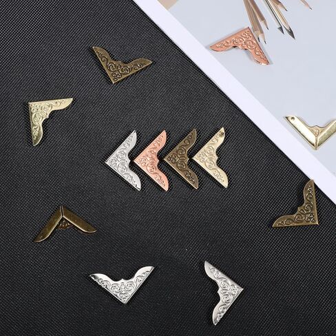 ElevateTech 80PCS Metal Book Corners, Metal Book Corner Protectors Vintage BookCorner Small Iron Corner Protectors 4 Colors for Scrapbook, Photo Album, Diary Covers, Menu File Folder in Saudi Arabia