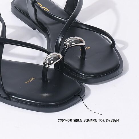 Women'S Leather Strappy Toe Ring Flat Slippers Summer Square Open Toe Buckle Strap Beach Roman Sandals Fashion Casual Thong Sandals in Saudi Arabia