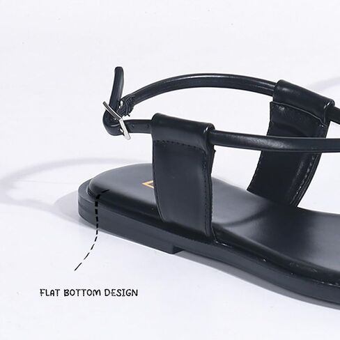 Women'S Leather Strappy Toe Ring Flat Slippers Summer Square Open Toe Buckle Strap Beach Roman Sandals Fashion Casual Thong Sandals in Saudi Arabia