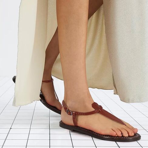 Thong Flat Sandals for Women Casual T-Strap Flats Sandals with Ankle Buckle Comfortable Summer Dress Flip Flops Shoes in Saudi Arabia