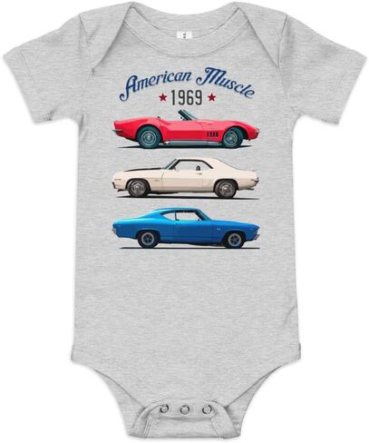 1969 American Muscle Cars Chevy Vette Stingray Camaro Z28 Chevelle SS baby onesie Short Sleeve one Piece in Saudi Arabia