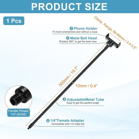 PATIKIL 19.7" Flexible Adjustable Gooseneck with Phone Clip, 1/4" Male Threaded Gooseneck Arm for Most Holder Threaded Adapter, Black in Saudi Arabia