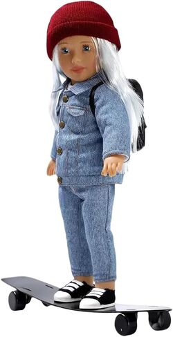 مجموعة دمى عصرية للفتيات من DOLLFUN World مقاس 45.72 سم كاتي (أستراليا) دمية أنيقة مع شعر للتصفيف والملابس والأحذية والإكسسوارات. شعر أشقر فضي وعيون زرقاء، قوقازي in Kuwait