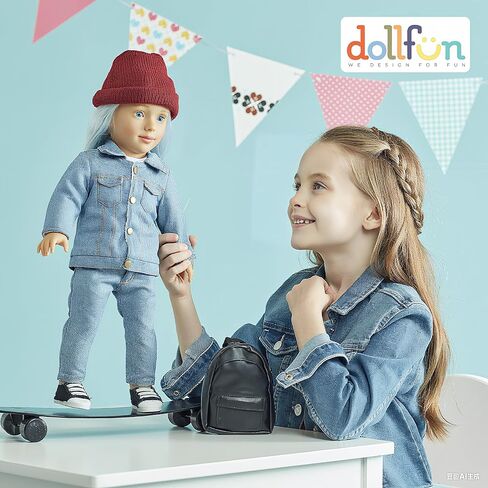 مجموعة دمى عصرية للفتيات من DOLLFUN World مقاس 45.72 سم كاتي (أستراليا) دمية أنيقة مع شعر للتصفيف والملابس والأحذية والإكسسوارات. شعر أشقر فضي وعيون زرقاء، قوقازي in Kuwait