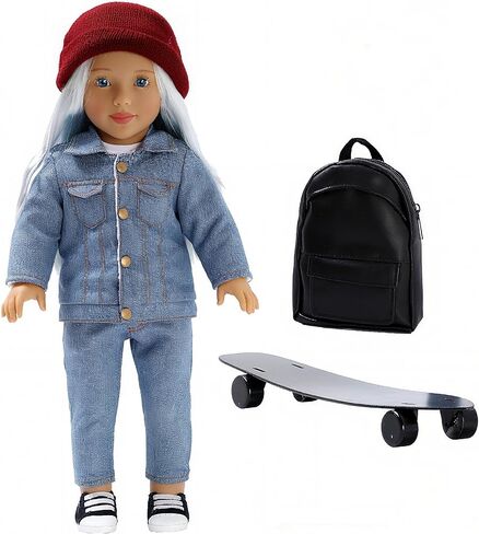 مجموعة دمى عصرية للفتيات من DOLLFUN World مقاس 45.72 سم كاتي (أستراليا) دمية أنيقة مع شعر للتصفيف والملابس والأحذية والإكسسوارات. شعر أشقر فضي وعيون زرقاء، قوقازي in Kuwait