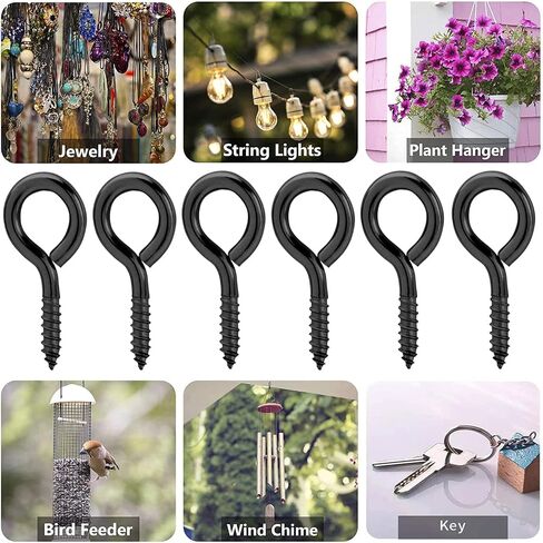 WANBAO 30 Pcs 2 inch Small Screw Eyes Metal Screw Hooks Ring Screws Fasteners Hardware Tools, Black in Kuwait