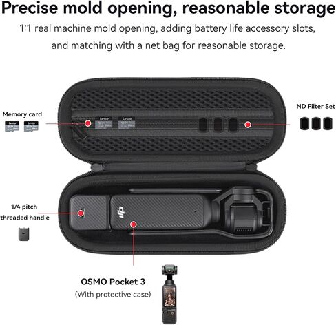 Portable Case for Osmo Pocket 3,DJI Osmo Pocket 3 Carrying Case,Threaded Handle & Cover - Compact Protective Storage Bag for DJI Pocket 3 Accessories (Black) in Saudi Arabia