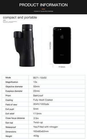 Ultra HD ، 10x50 Rangefinder Rangefinder Prism مقاومة للماء لمشاهدة الهواتف المحمولة للطيور ، والصيد ، والتخييم ، والمشي لمسافات طويلة ، جيدة in Saudi Arabia