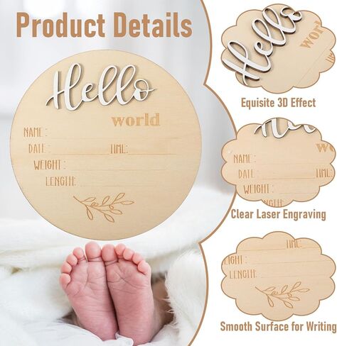 علامة إعلان الطفل 3pcs بين الجنسين تكشف عن علامات للطفل ، إنه صبي ، إنه فتاة خشبية ، Hello World Newborn ، لوحة خشبية ، ولوحة لوح الخشبية لمستشفيات الحفلات ، in Saudi Arabia