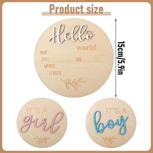 علامة إعلان الطفل 3pcs بين الجنسين تكشف عن علامات للطفل ، إنه صبي ، إنه فتاة خشبية ، Hello World Newborn ، لوحة خشبية ، ولوحة لوح الخشبية لمستشفيات الحفلات ، in Saudi Arabia