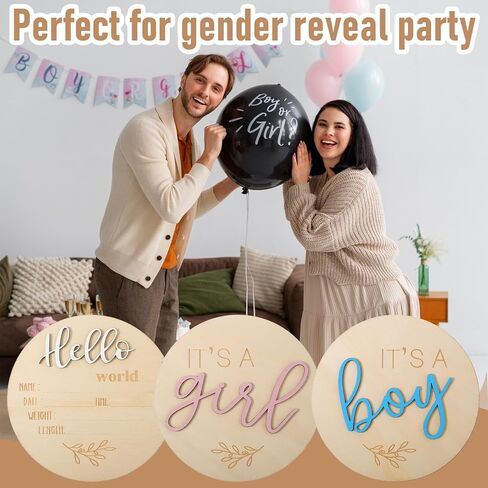 علامة إعلان الطفل 3pcs بين الجنسين تكشف عن علامات للطفل ، إنه صبي ، إنه فتاة خشبية ، Hello World Newborn ، لوحة خشبية ، ولوحة لوح الخشبية لمستشفيات الحفلات ، in Saudi Arabia